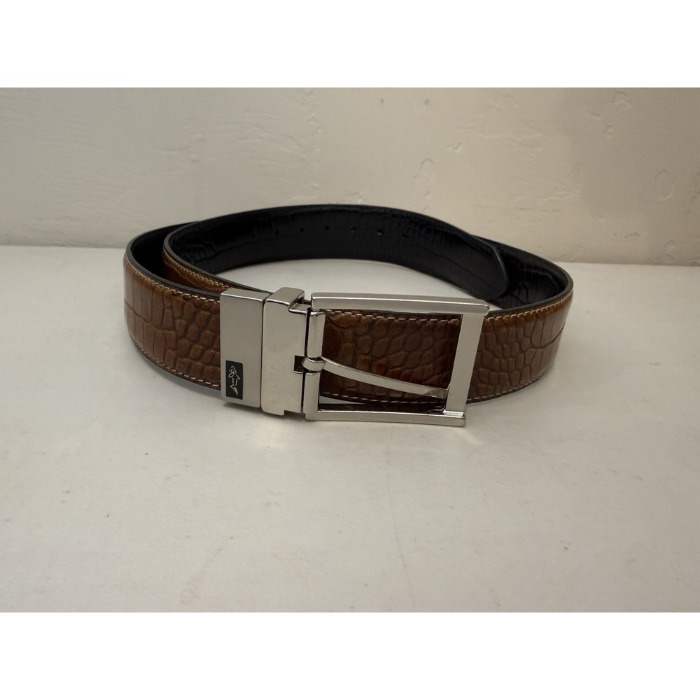 Greg Norman crocodile embossed genuine leather Belt Reversible‎ Black  Brown 38"